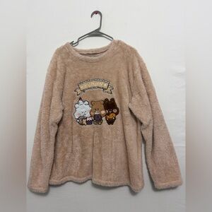 Cute Kawaii Bear Plush Fleece Sweater women’s One Size Cozy Soft Beige(A477)✨